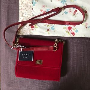 Red Velvet Handbag with Gold Accents